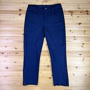 Cabi Pants Womens 12 Navy Blue Straight Leg Slit Cuff High Rise Trousers